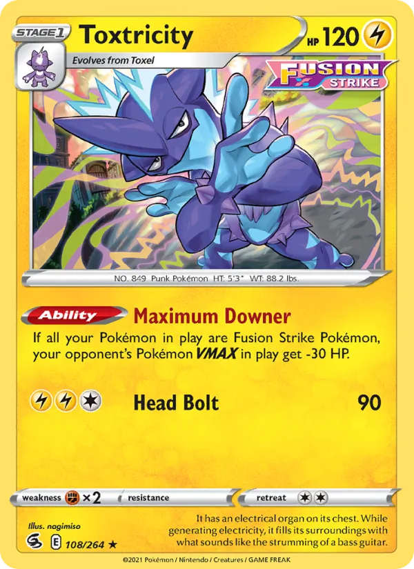 Toxtricity Reverse Holo 108/264 Fusion Strike Pokémon Card