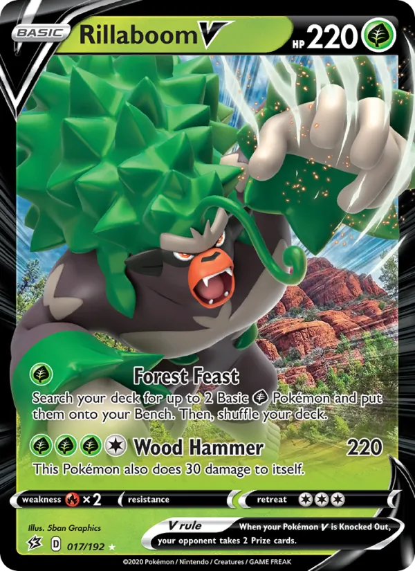 Rillaboom V Holo 017/192 Rebel Clash Pokémon Card