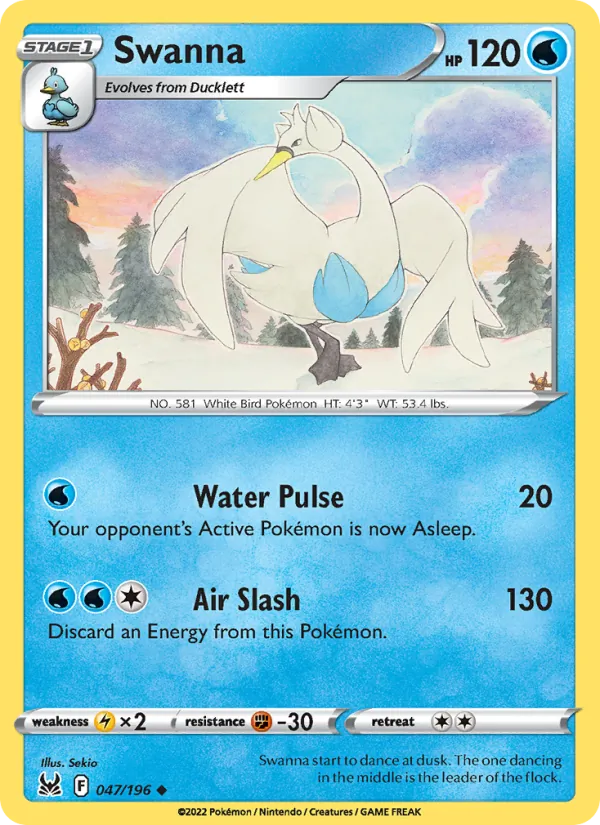 Swanna Reverse Holo 047/196 Lost Origin Pokémon Card