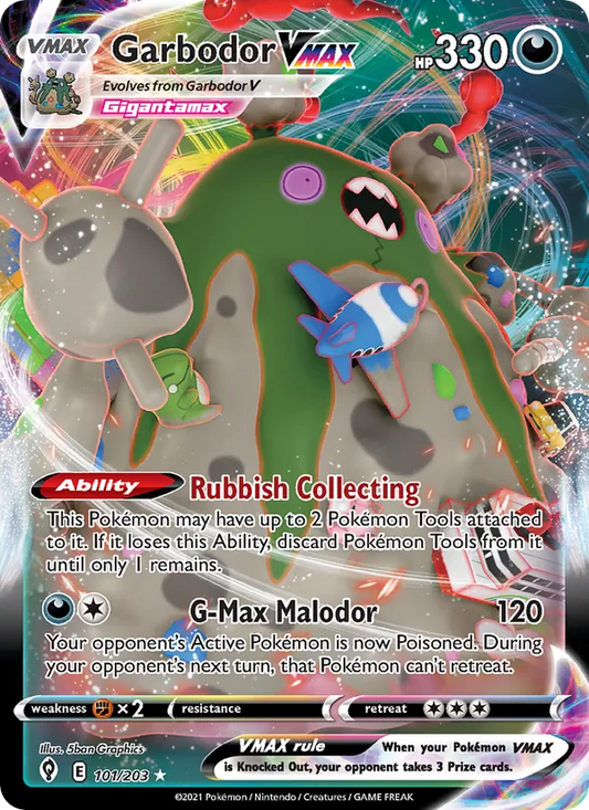 Garbodor VMAX Holo 101/203 Evolving Skies Pokémon Card