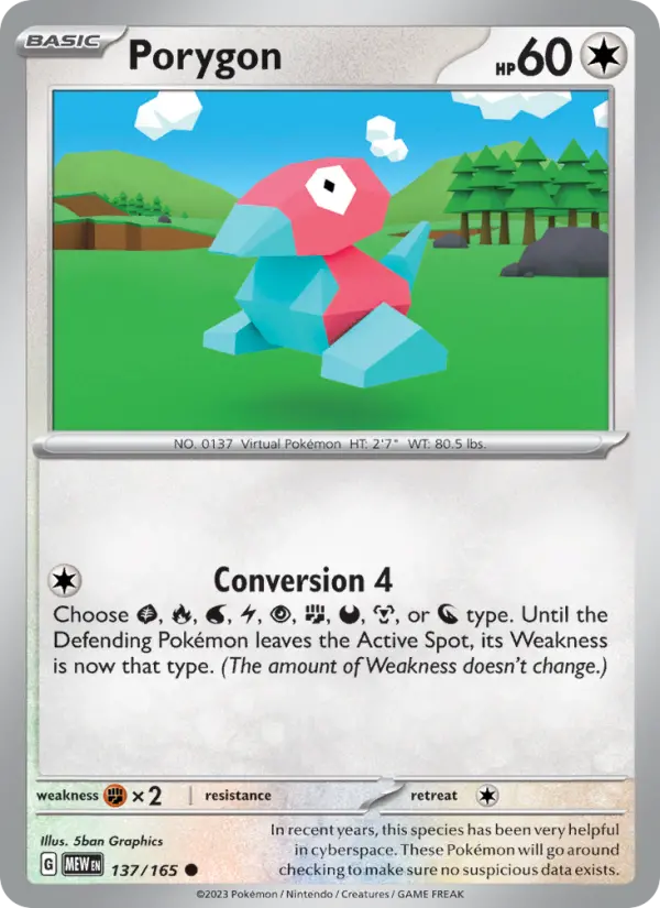 Porygon Reverse Holo 137/165 151 Pokémon Card