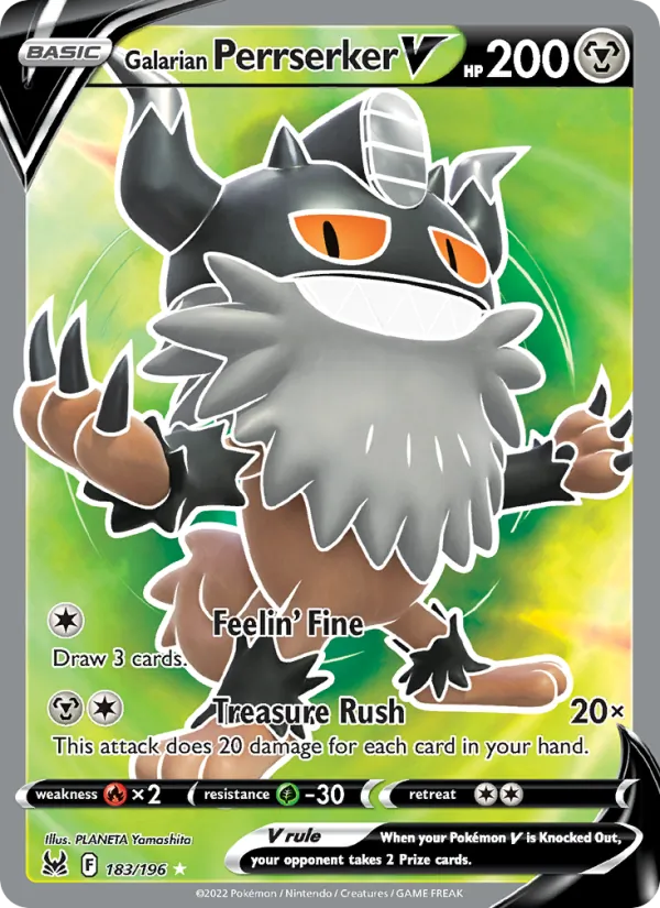 Galarian Perrserker V Holo 183/196 Lost Origin Pokémon Card