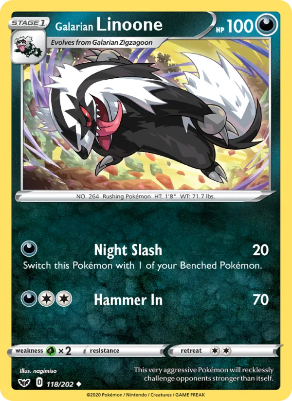 Galarian Linoone Reverse Holo 118/202 Sword & Shield Pokémon Card