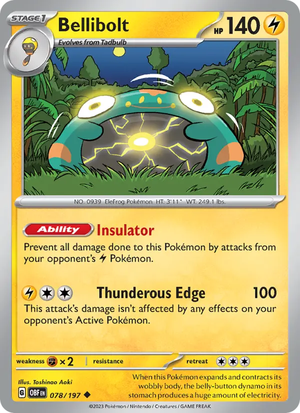 Bellibolt Reverse Holo 078/197 Obsidian Flames Pokémon Card