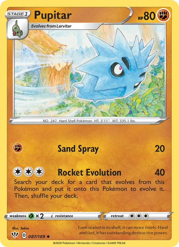 Pupitar Reverse Holo 087/189 Darkness Ablaze Pokémon Card