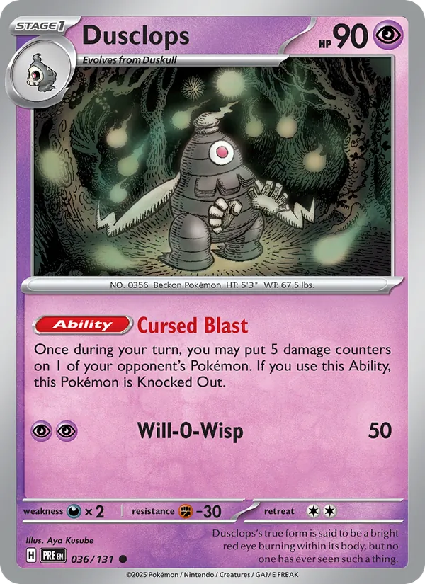 Dusclops Normal 036/131 Prismatic Evolutions Pokémon Card