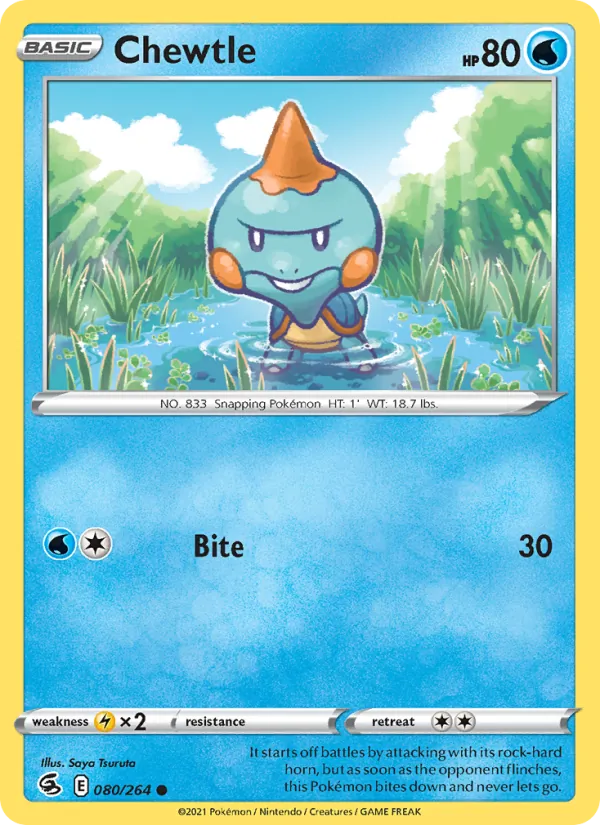 Chewtle Reverse Holo 080/264 Fusion Strike Pokémon Card