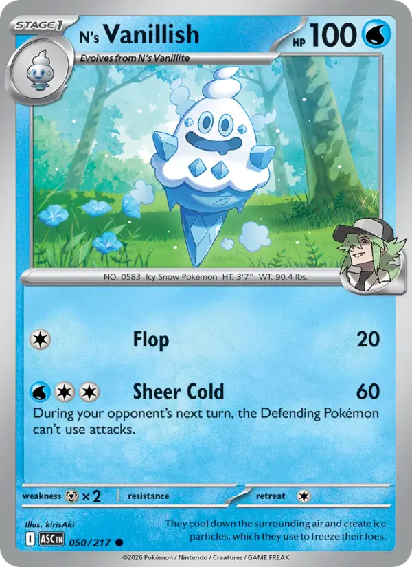 N's Vanillish Reverse Holo 050/217 Ascended Heroes Pokémon Card