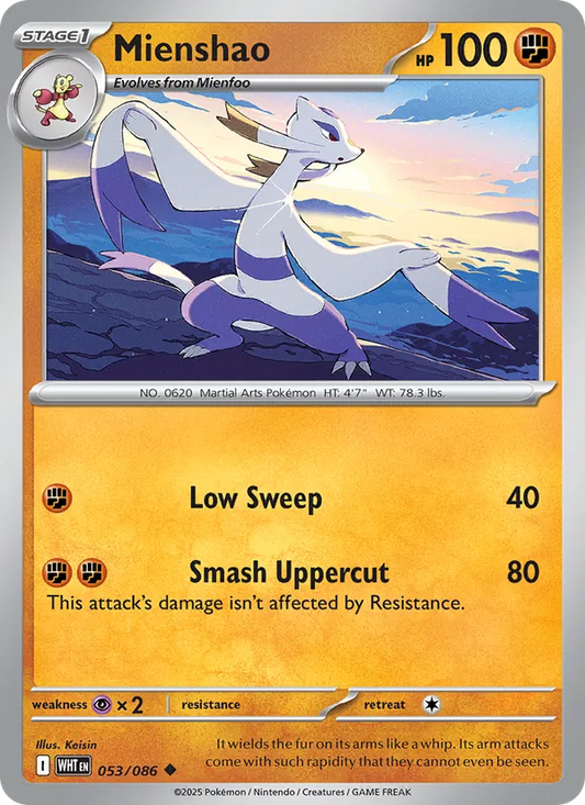 Mienshao Normal 053/86 White Flare Pokémon Card