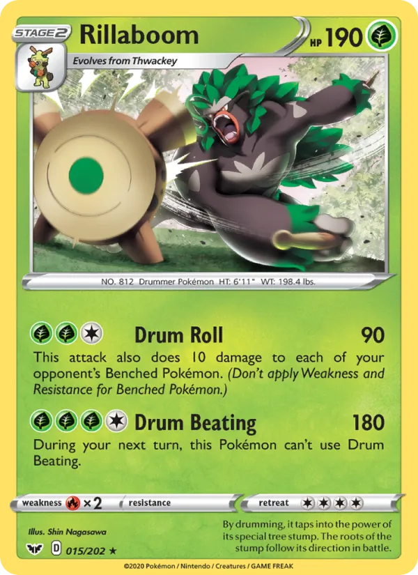 Rillaboom Reverse Holo 015/202 Sword & Shield Pokémon Card