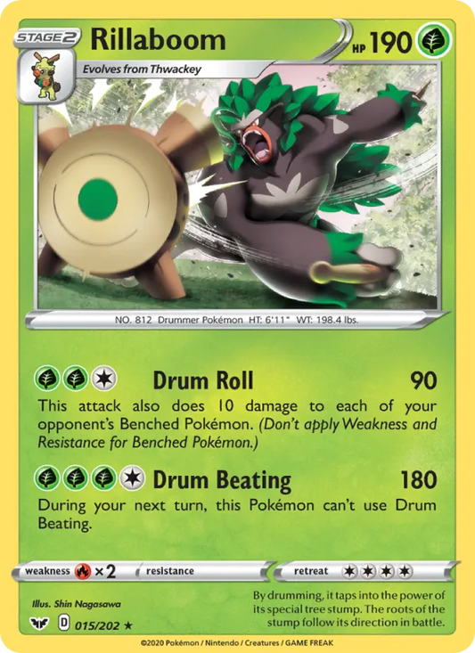 Rillaboom Reverse Holo 015/202 Sword & Shield Pokémon Card