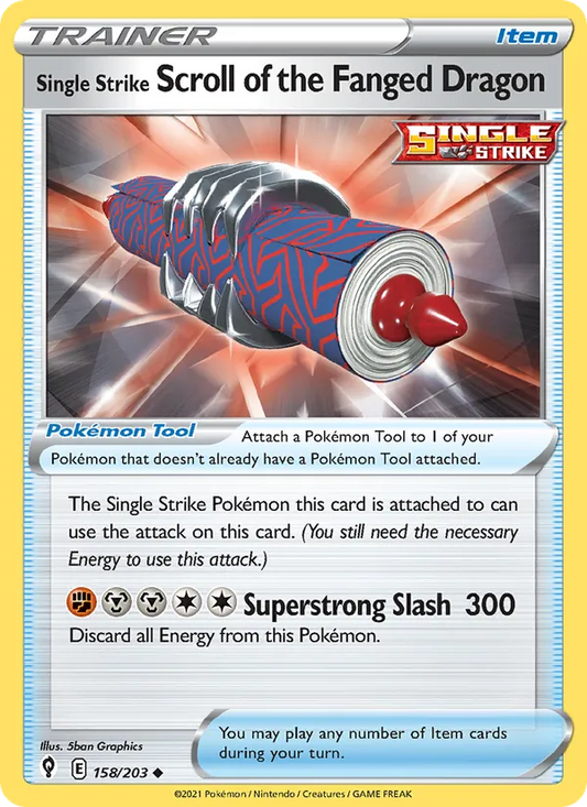 Single Strike Scroll of the Fanged Dragon Reverse Holo 158/203 Evolving Skies Pokémon Card