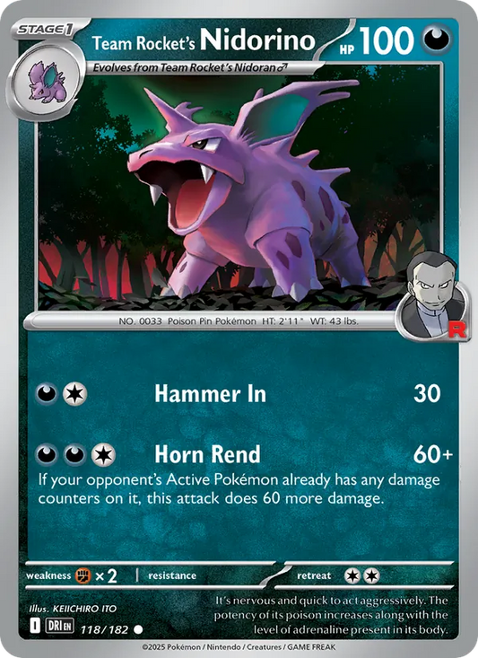 Team Rocket's Nidorino Normal 118/182 Destined Rivals Pokémon Card