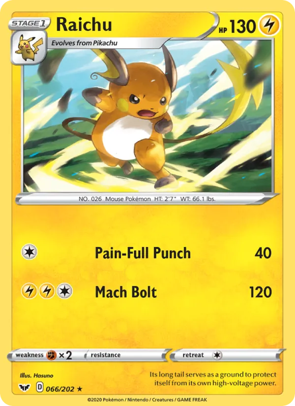 Raichu Reverse Holo 066/202 Sword & Shield Pokémon Card