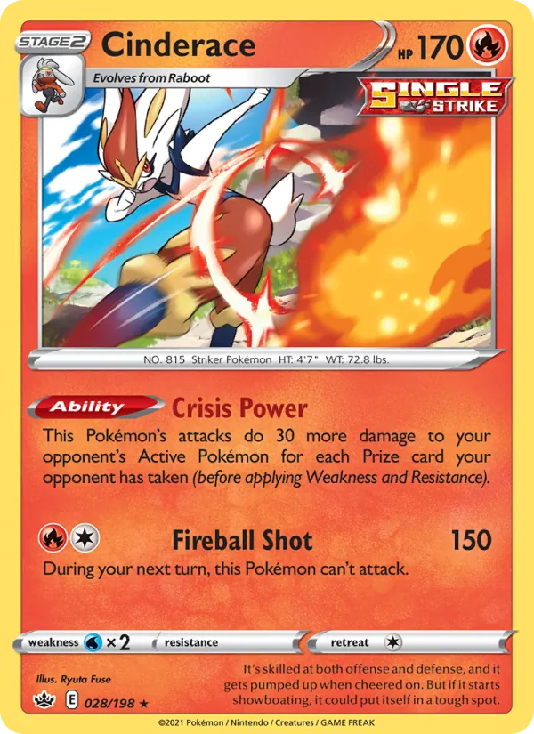 Cinderace Reverse Holo 028/198 Chilling Reign Pokémon Card