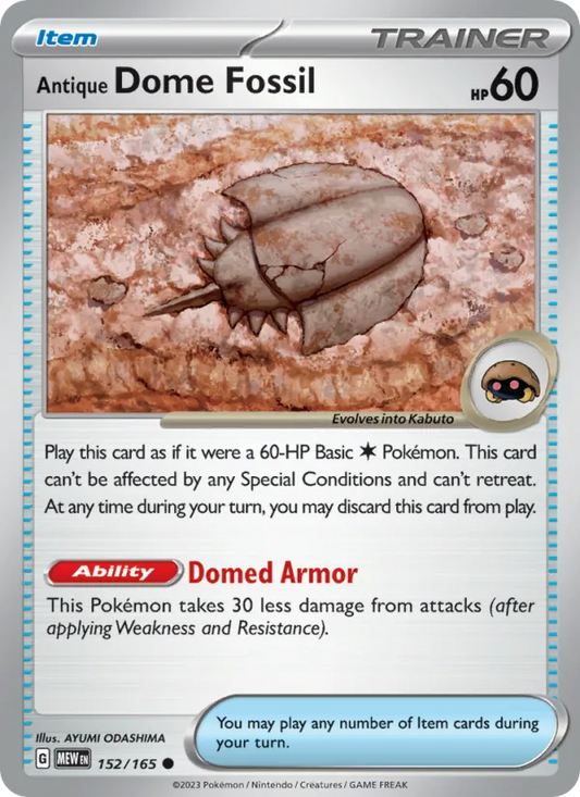 Antique Dome Fossil Normal 152/165 151 Pokémon Card
