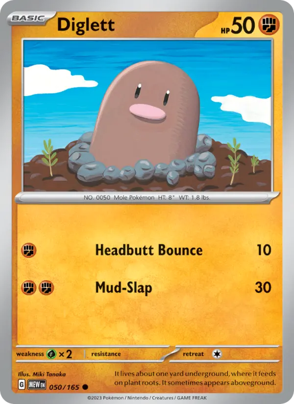Diglett Reverse Holo 050/165 151 Pokémon Card