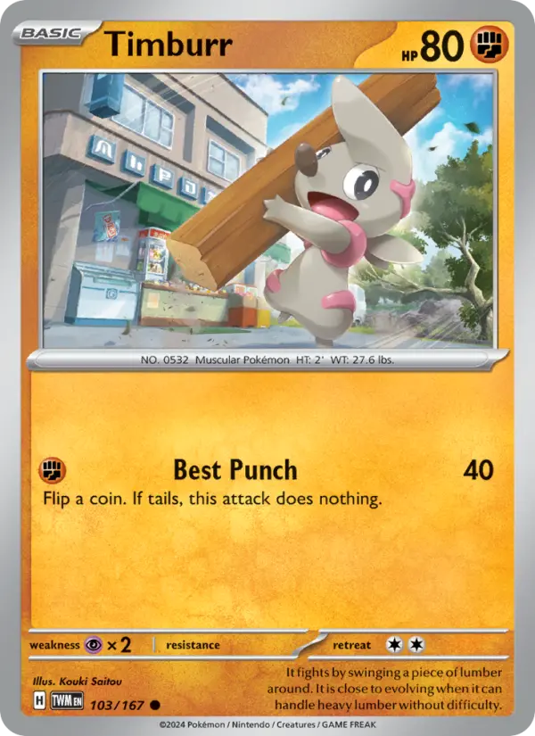 Timburr Reverse Holo 103/167 Twilight Masquerade Pokémon Card