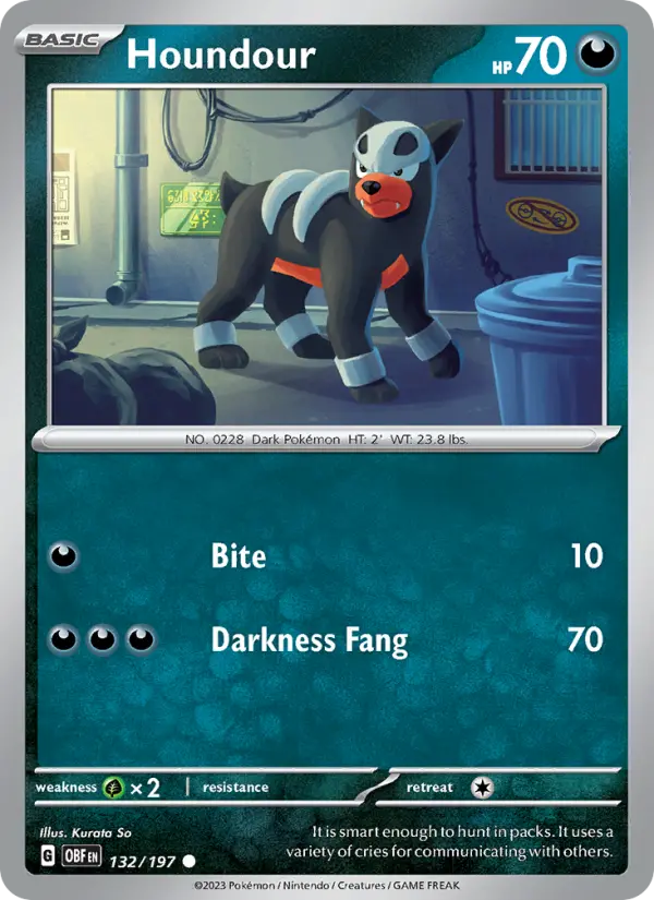 Houndour Reverse Holo 132/197 Obsidian Flames Pokémon Card