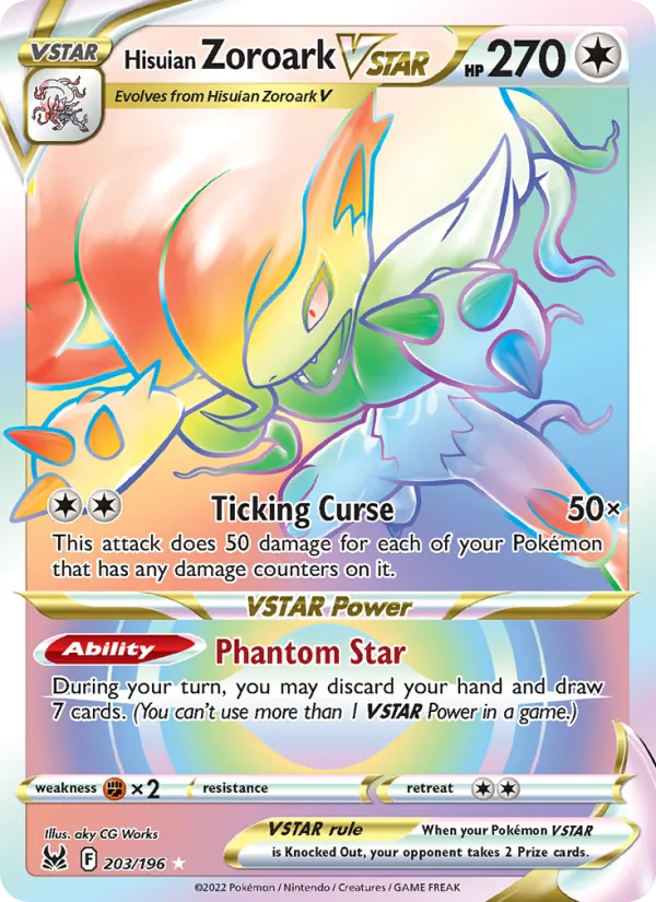 Hisuian Zoroark VSTAR Holo 203/196 Lost Origin Pokémon Card