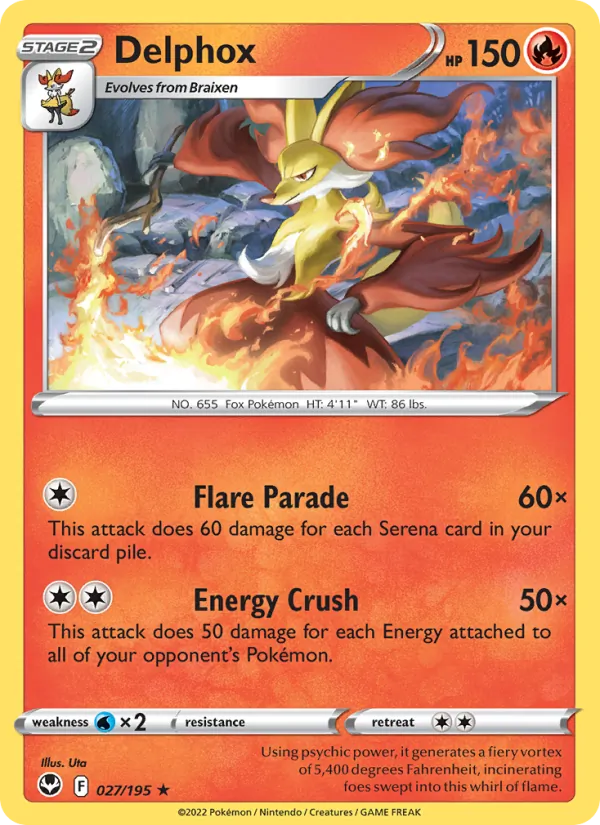 Delphox Reverse Holo 027/195 Silver Tempest Pokémon Card