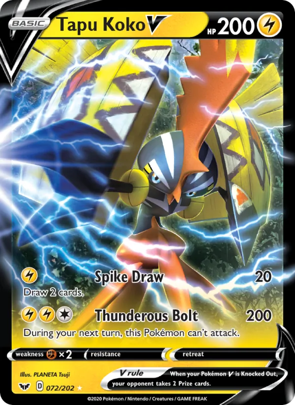 Tapu Koko V Holo 072/202 Sword & Shield Pokémon Card