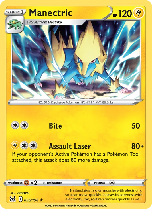 Manectric Reverse Holo 055/196 Lost Origin Pokémon Card