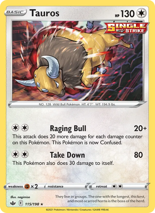 Tauros Reverse Holo 115/198 Chilling Reign Pokémon Card