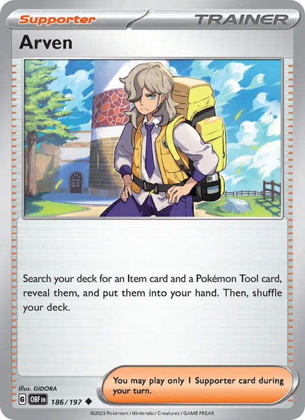 Arven Reverse Holo 186/197 Obsidian Flames Pokémon Card