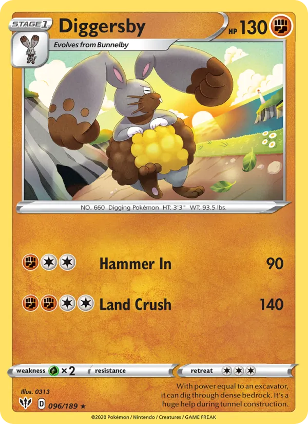 Diggersby Reverse Holo 096/189 Darkness Ablaze Pokémon Card