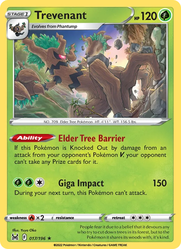 Trevenant Reverse Holo 017/196 Lost Origin Pokémon Card