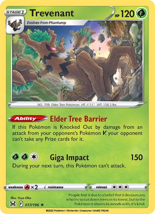 Trevenant Reverse Holo 017/196 Lost Origin Pokémon Card