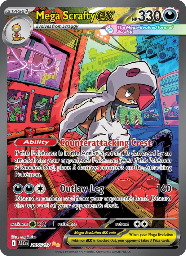 Mega Scrafty ex Holo 285/217 Ascended Heroes Pokémon Card