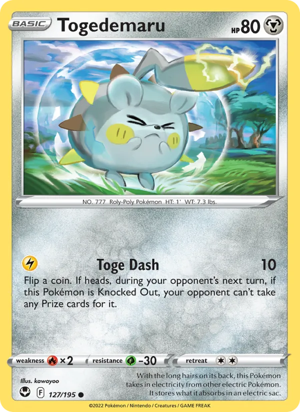 Togedemaru Reverse Holo 127/195 Silver Tempest Pokémon Card