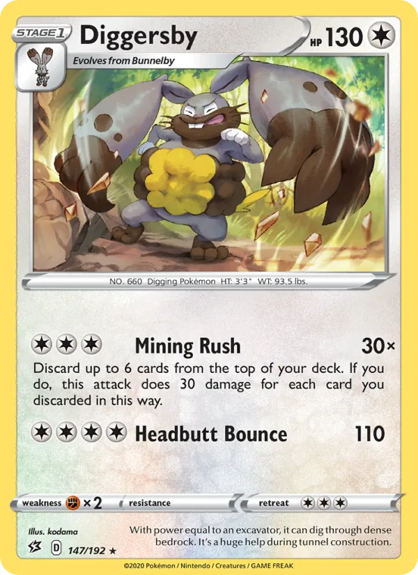 Diggersby Reverse Holo 147/192 Rebel Clash Pokémon Card