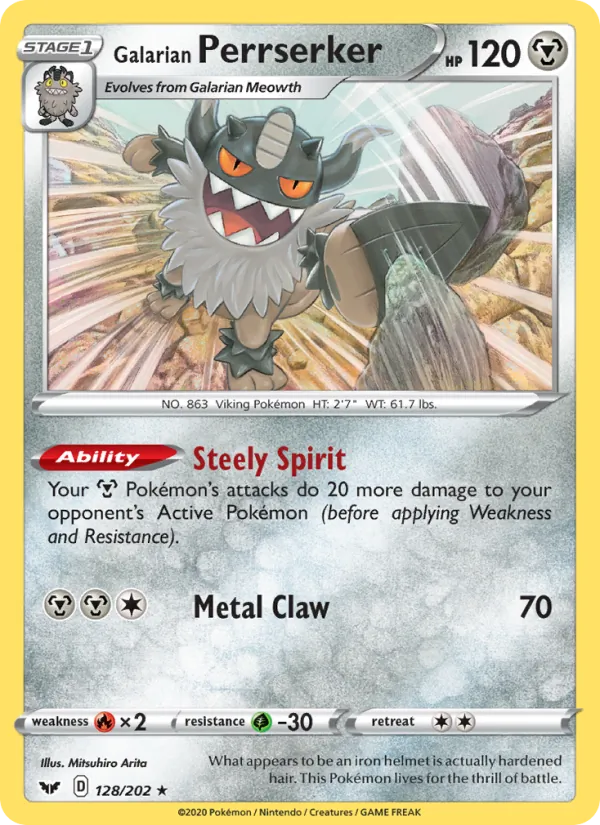 Galarian Perrserker Reverse Holo 128/202 Sword & Shield Pokémon Card