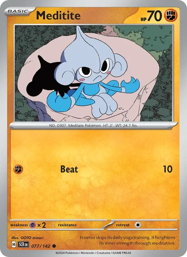 Meditite Reverse Holo 077/142 Stellar Crown Pokémon Card
