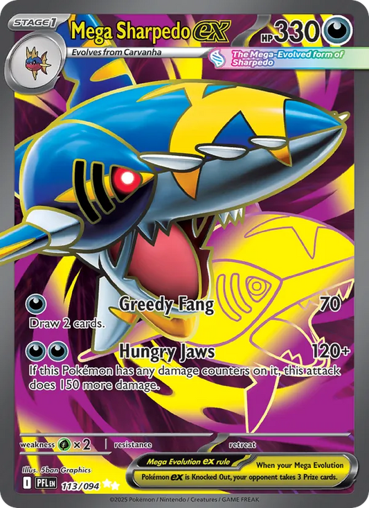 Mega Sharpedo ex Holo 113/94 Phantasmal Flames Pokémon Card