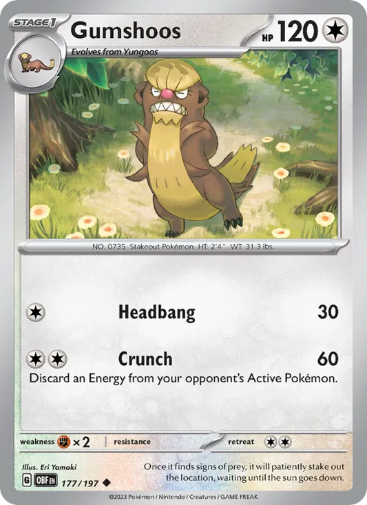 Gumshoos Normal 177/197 Obsidian Flames Pokémon Card