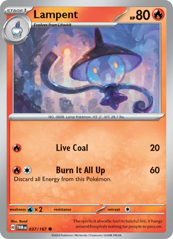 Lampent Reverse Holo 037/167 Twilight Masquerade Pokémon Card