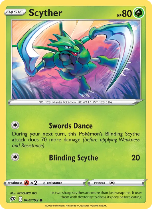 Scyther Reverse Holo 004/192 Rebel Clash Pokémon Card