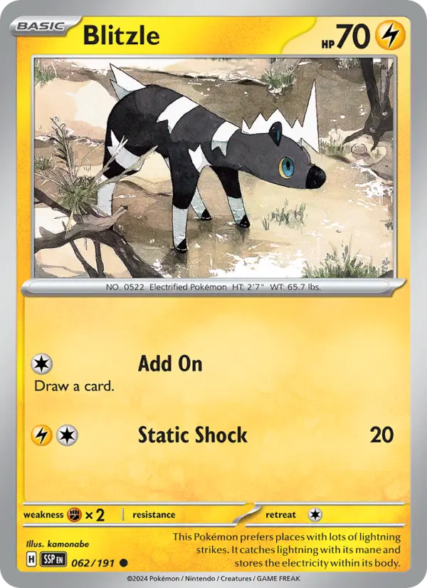 Blitzle Reverse Holo 062/191 Surging Sparks Pokémon Card