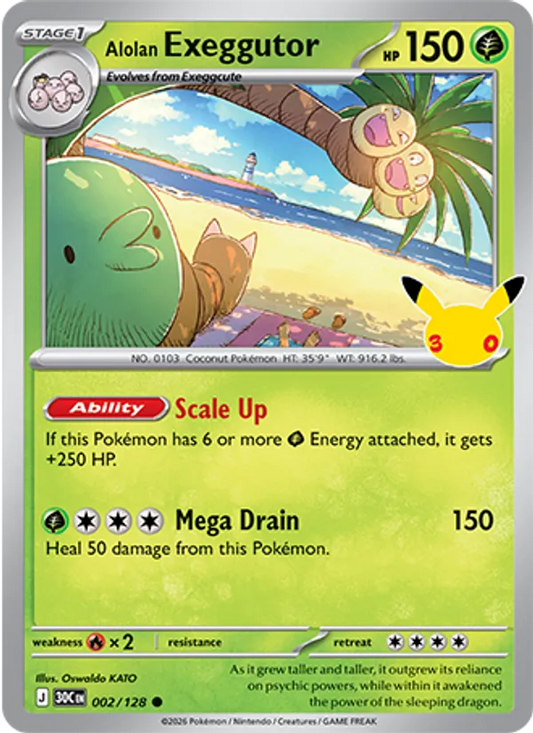 Alolan Exeggutor Normal 002/128 30th Celebration Pokémon Card