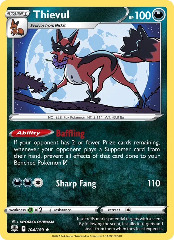 Thievul Reverse Holo 104/189 Astral Radiance Pokémon Card