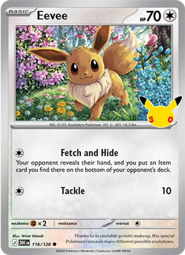 Eevee Normal 116/128 30th Celebration Pokémon Card