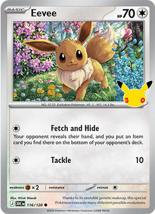 Eevee Normal 116/128 30th Celebration Pokémon Card