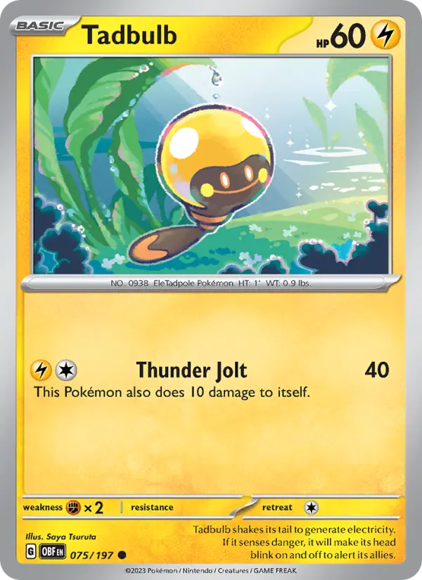 Tadbulb Reverse Holo 075/197 Obsidian Flames Pokémon Card