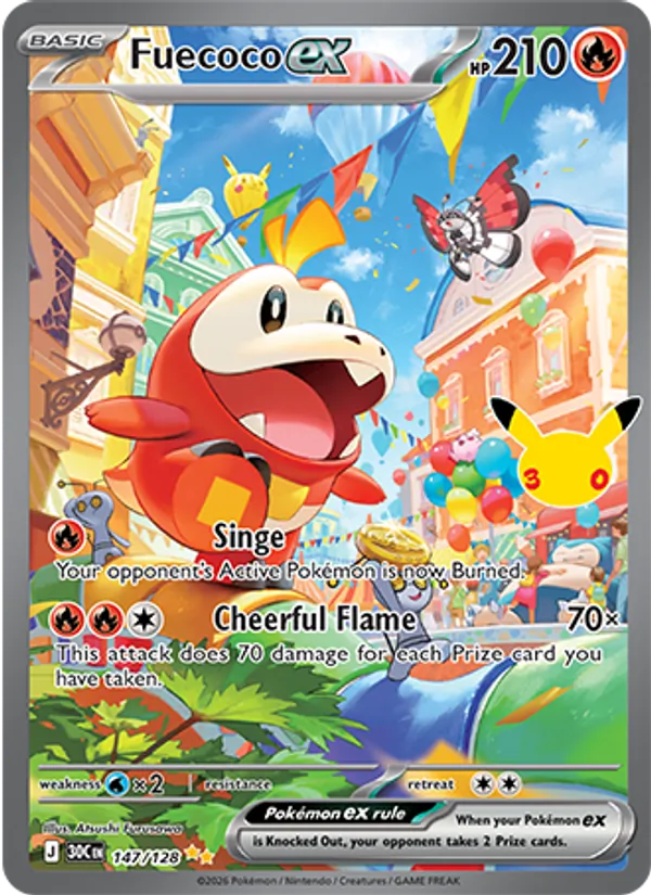 Fuecoco ex Normal 147/128 30th Celebration Pokémon Card