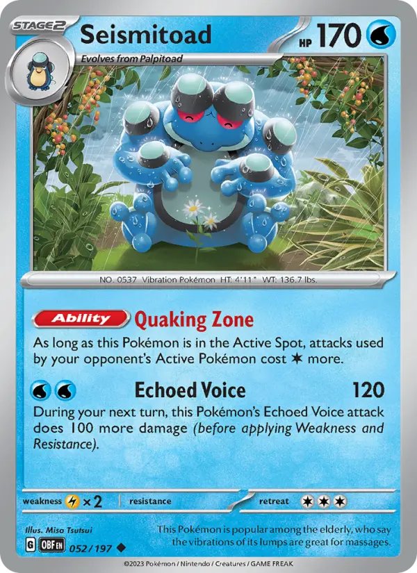 Seismitoad Reverse Holo 052/197 Obsidian Flames Pokémon Card