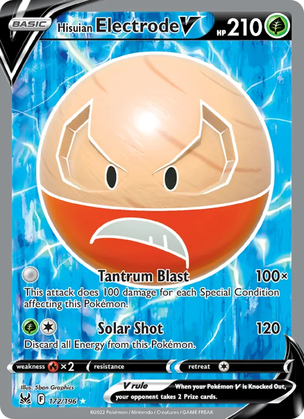 Hisuian Electrode V Holo 172/196 Lost Origin Pokémon Card